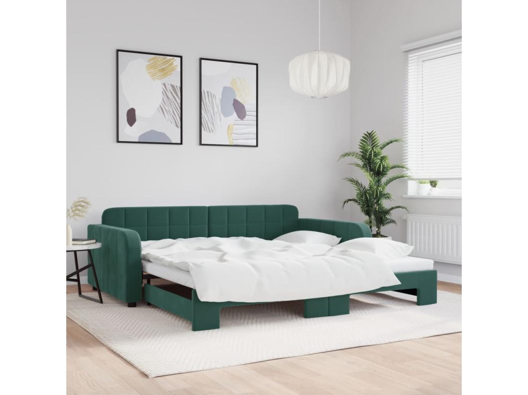 Divano Letto con Letto Estraibile Verde Scuro 100x200cm Velluto