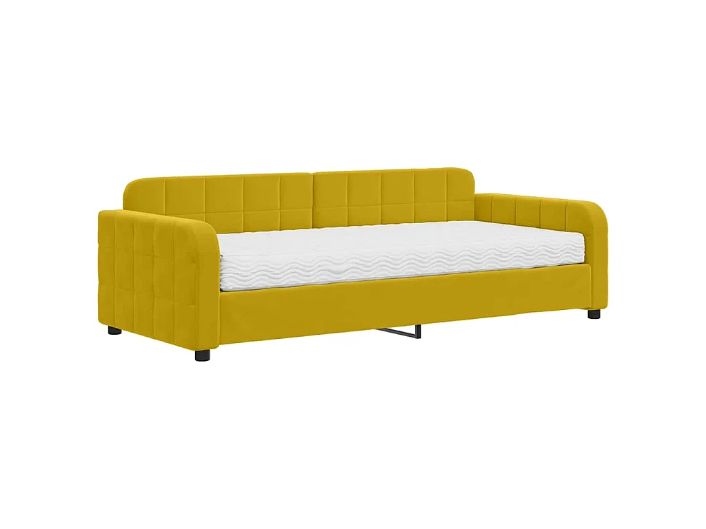 Sofá cama con colchón terciopelo amarillo 90x200 cm