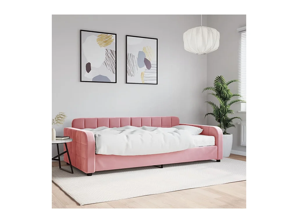 Lit de jour avec matelas rose 100x200 cm velours