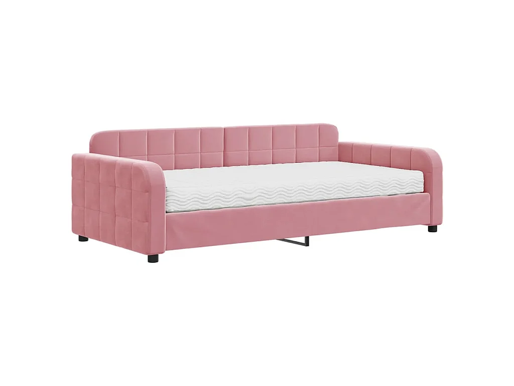 Lit de jour avec matelas rose 100x200 cm velours