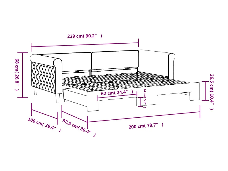 Tagesbett Ausziehbar Dunkelgrün 90x200 cm Samt
