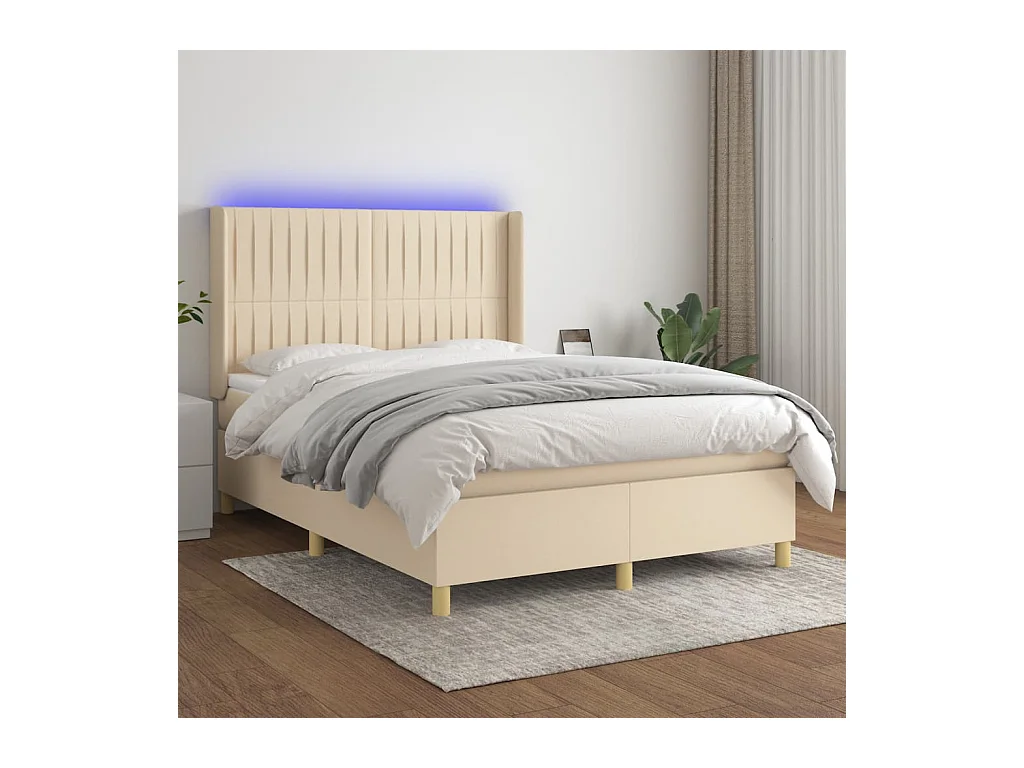 Sommier à lattes de lit matelas et LED Crème 140x200 cm Tissu