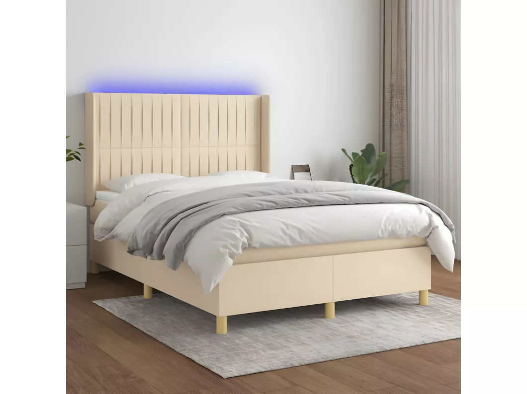 Kauf Unique Boxspringbett mit Matratze & LED Creme 140x200 cm Stoff