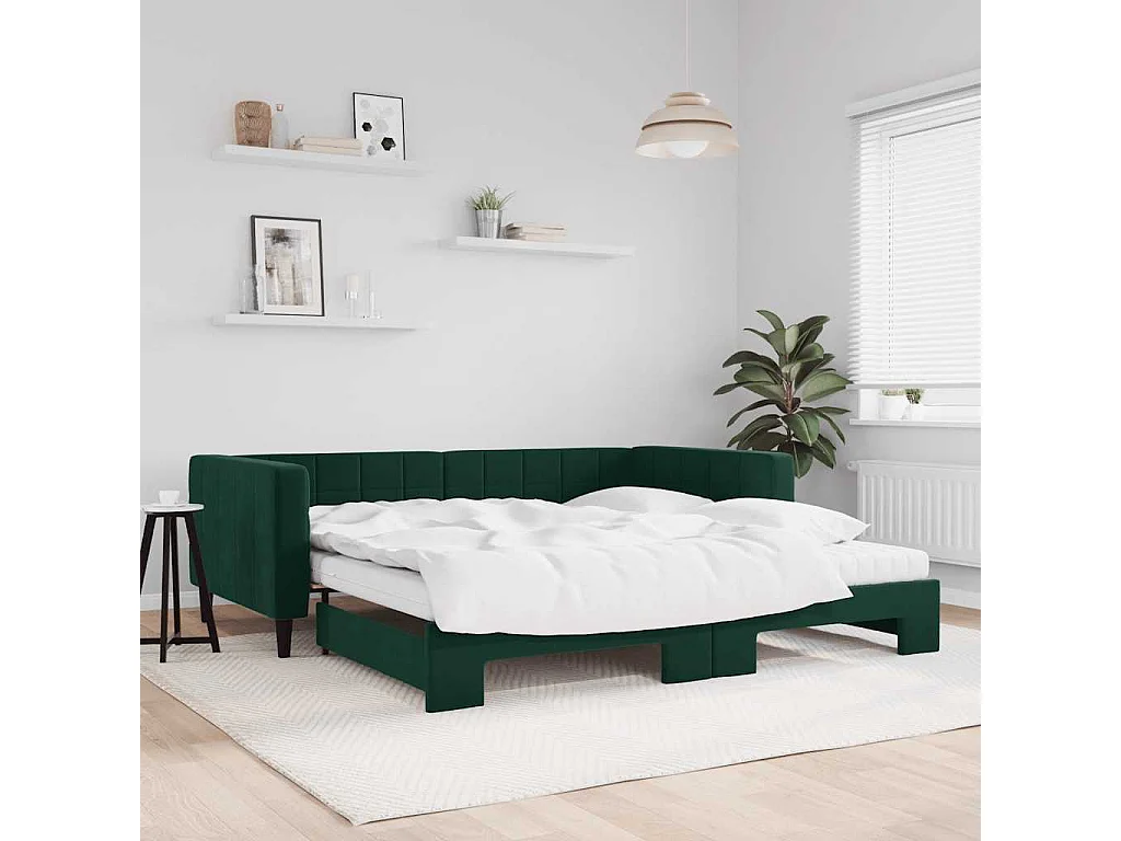Divano Letto Estraibile Materassi Verde Scuro 100x200 Velluto