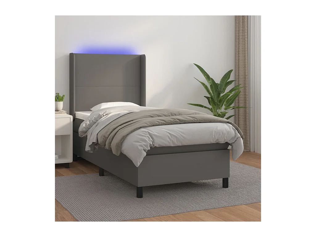 Sommier à lattes de lit matelas LED Gris 80x200 cm Similicuir