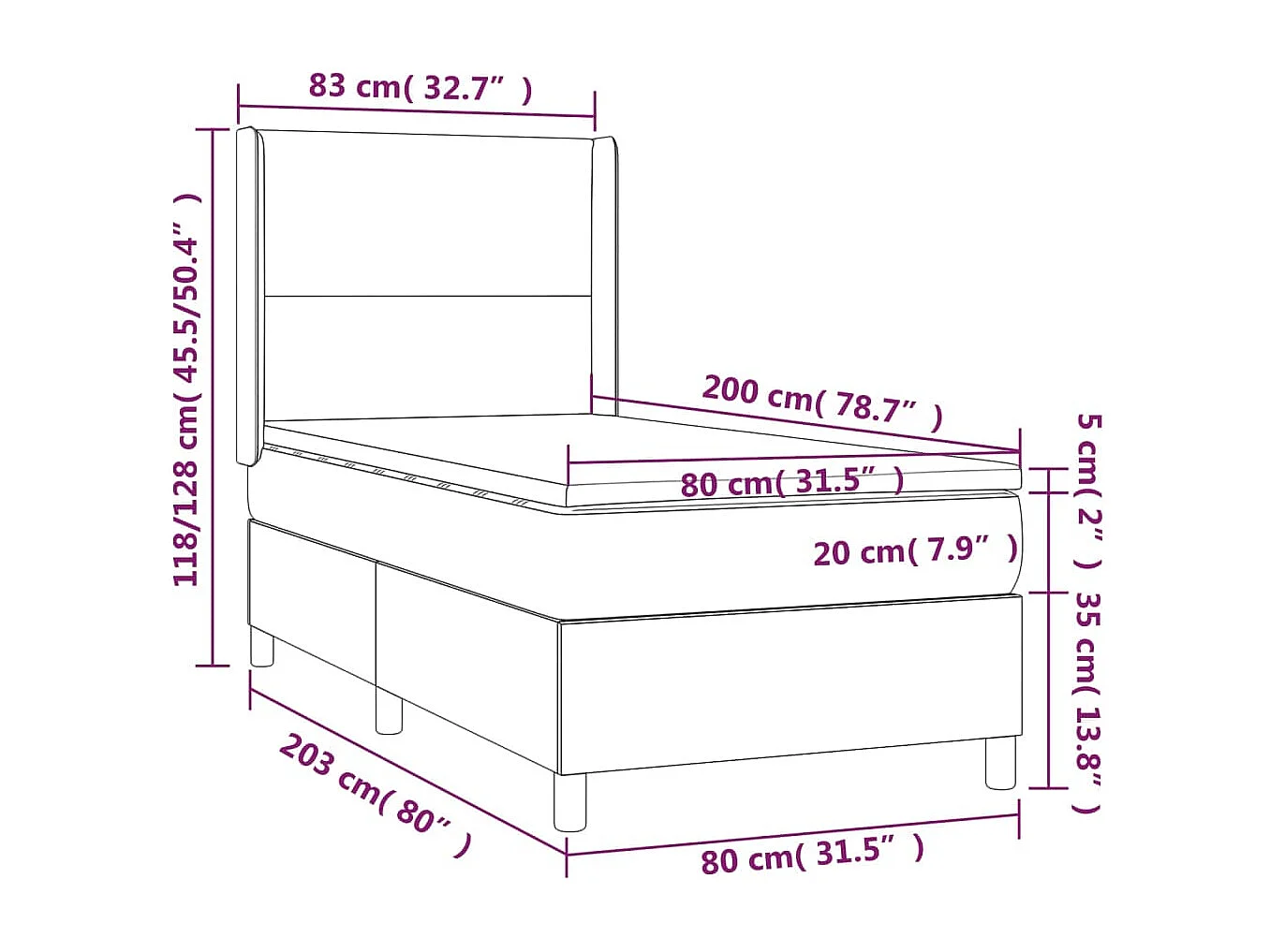 Sommier à lattes de lit matelas LED Gris 80x200 cm Similicuir