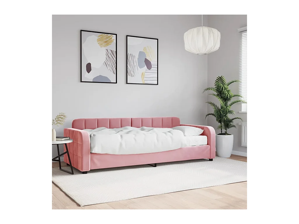 Lit de jour avec matelas rose 80x200 cm velours