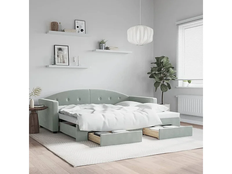 Tagesbett Ausziehbar mit Schubladen Hellgrau 90x190 cm Samt