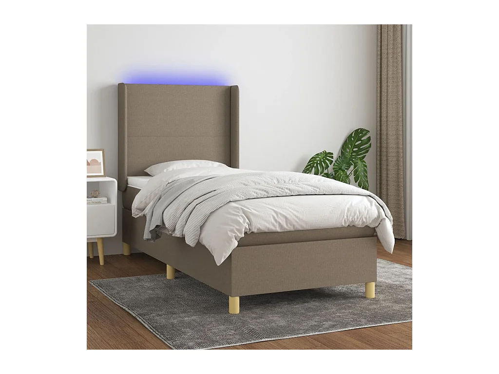 Sommier à lattes de lit matelas et LED Taupe 80x200cm Tissu