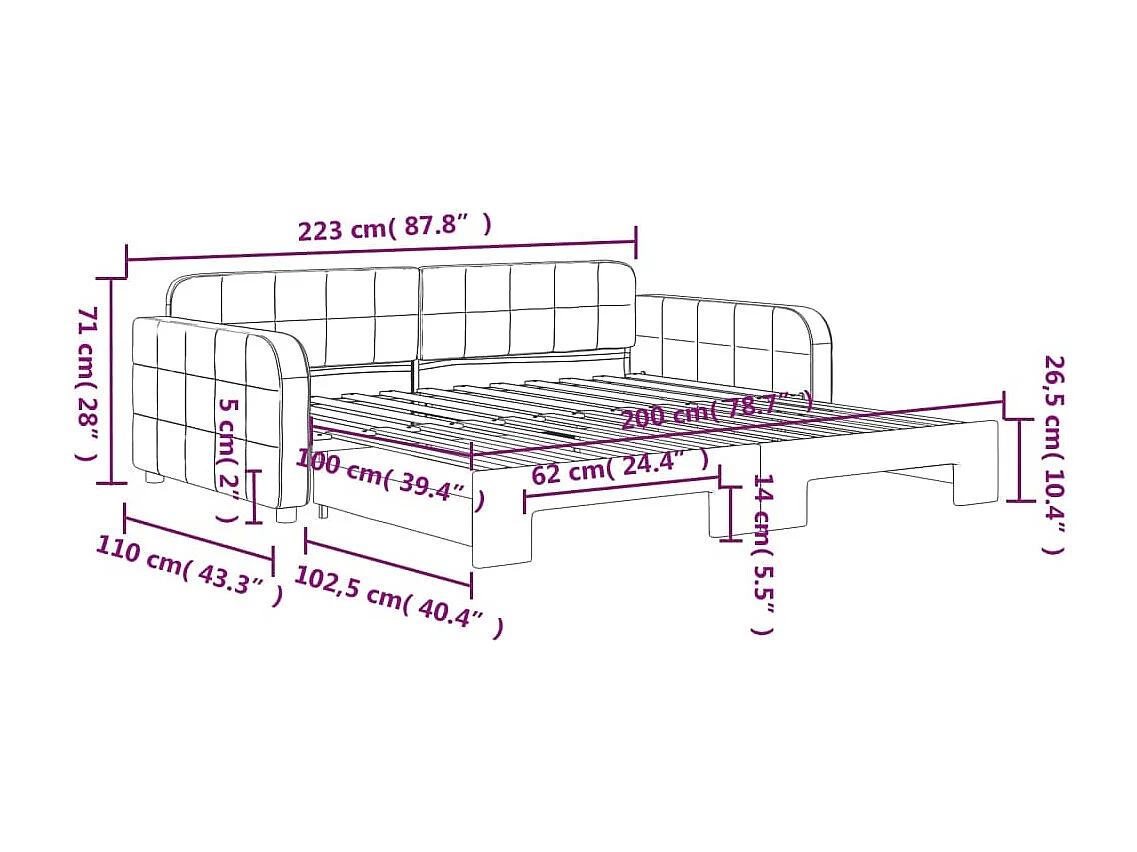 Tagesbett Ausziehbar Schwarz 100x200 cm Samt