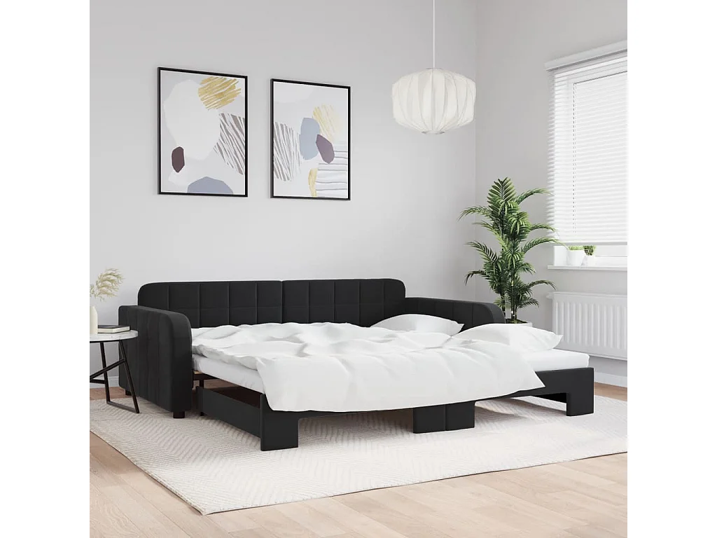 Divano Letto con Letto Estraibile Nero 100x200 cm in Velluto
