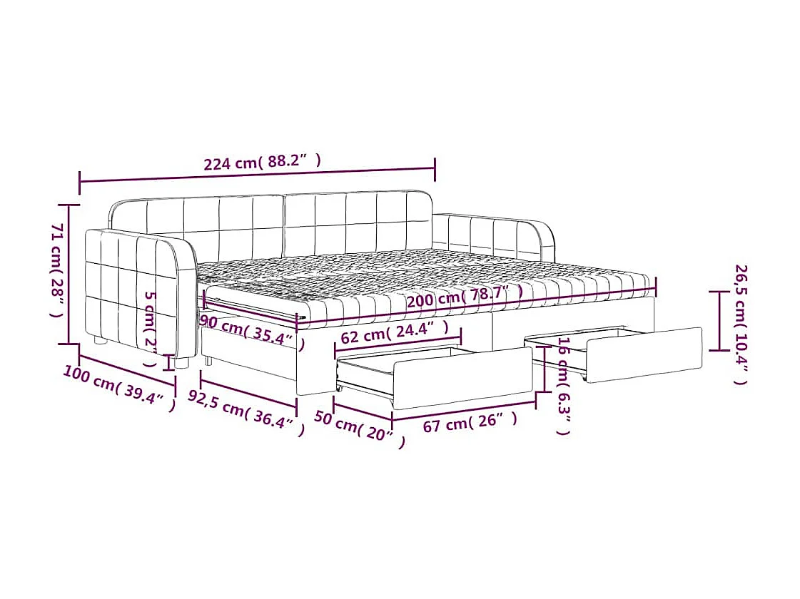 Tagesbett Ausziehbar mit Schubladen Dunkelgrün 90x200 cm Samt