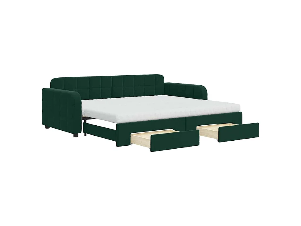 Lit de jour avec gigogne et tiroirs vert foncé 90x200cm velours