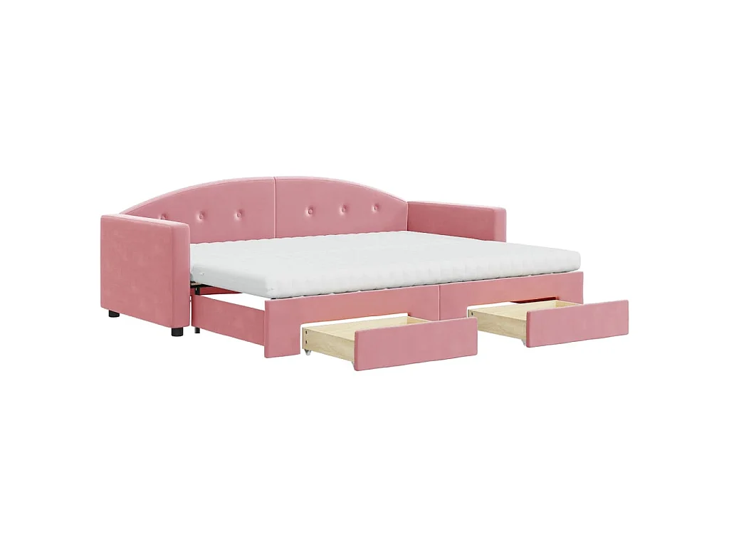 Slaapbank met onderschuifbed en lades 80x200 cm fluweel roze