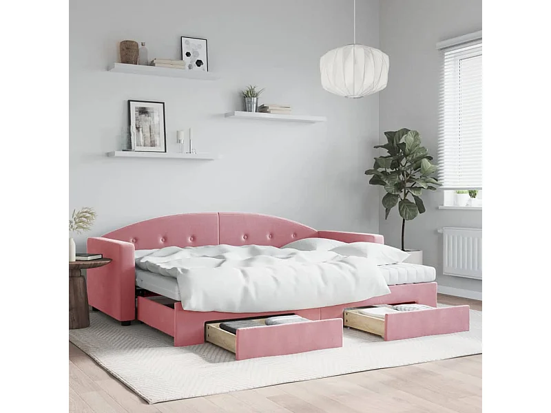 Sofá-cama com gavetão e gavetas 80x200 cm veludo rosa