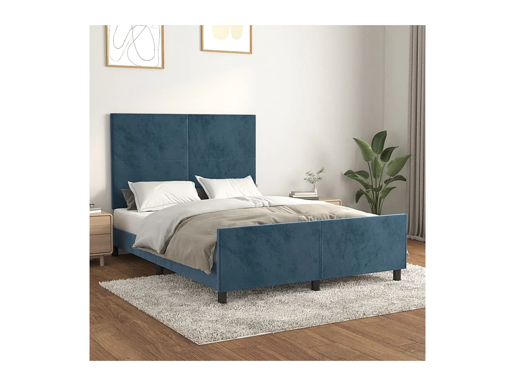 Cadre de lit sans matelas bleu foncé 140x190 cm velours
