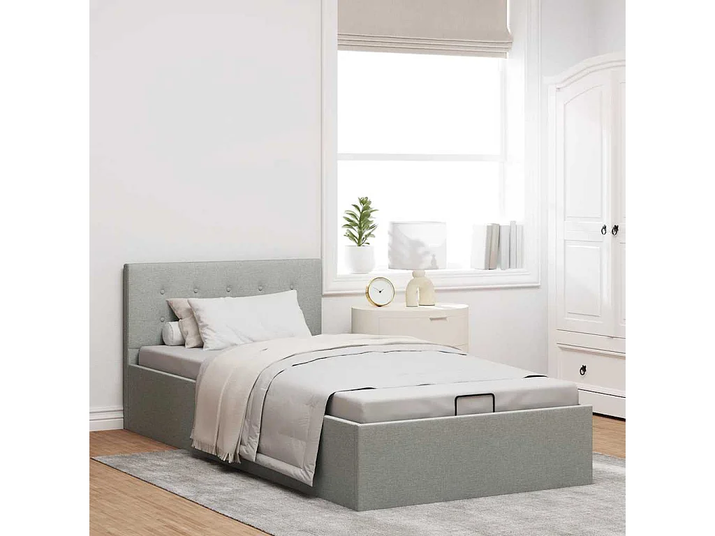 Cama hidráulica arrumação 90x200cm tecido cinza-claro