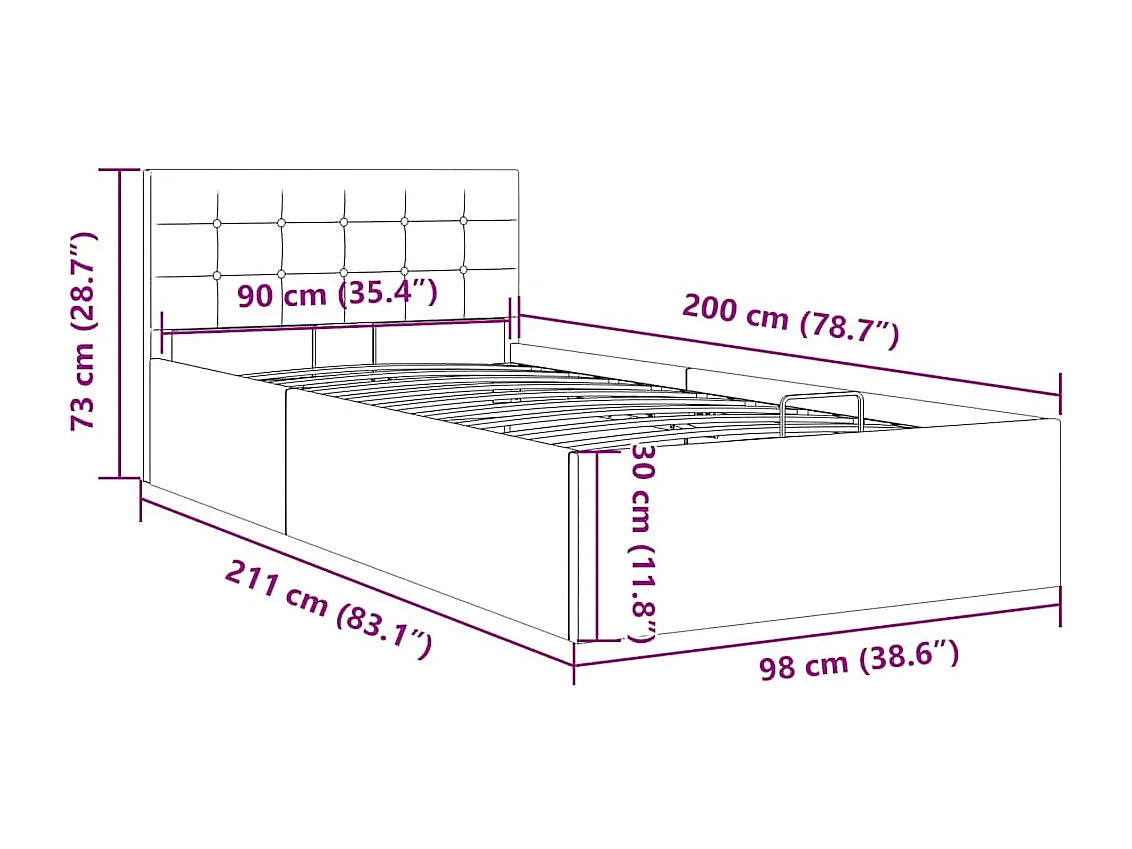 Cama hidráulica arrumação 90x200cm tecido cinza-claro