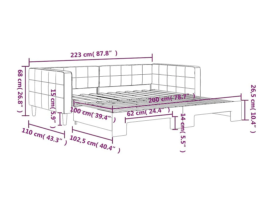 Divano Letto con Letto Estraibile Blu 100x200 cm in Velluto
