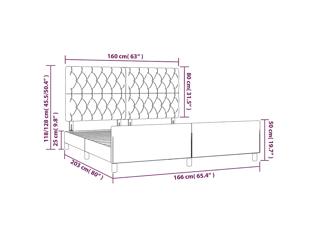 Cadre de lit sans matelas taupe 160x200 cm tissu