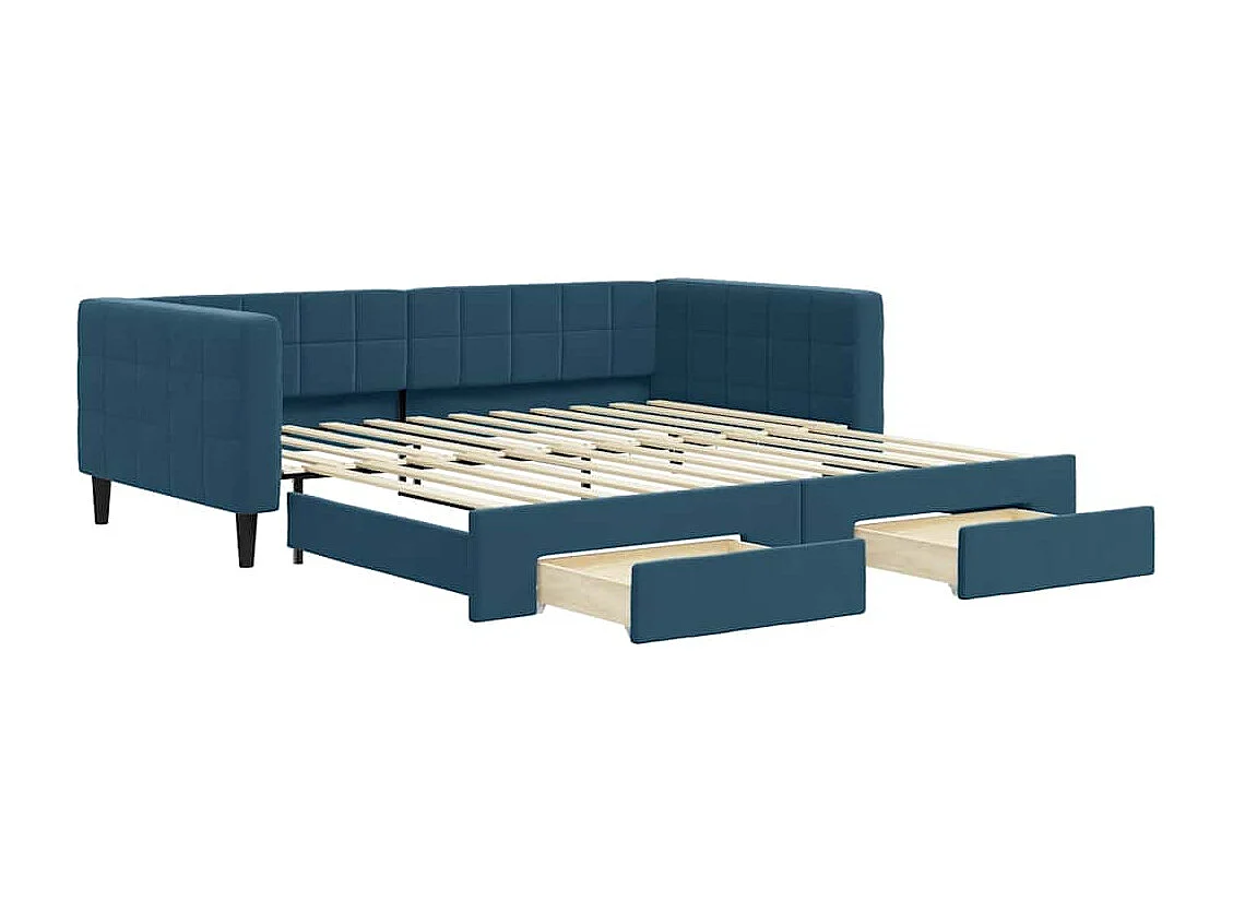 Lit de jour avec gigogne et tiroirs sans matelas bleu 100x200cm