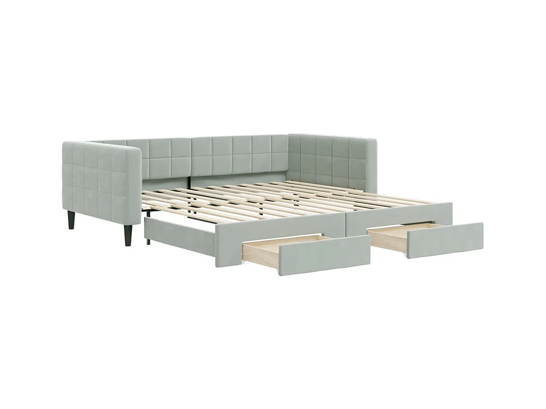 Divano Letto Estraibile Cassetti Grigio Chiaro 100x200 Velluto