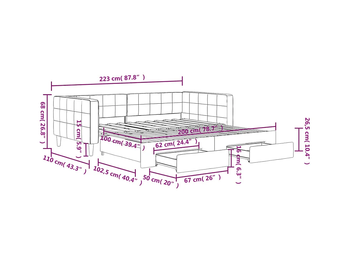 Divano Letto Estraibile Cassetti Grigio Chiaro 100x200 Velluto