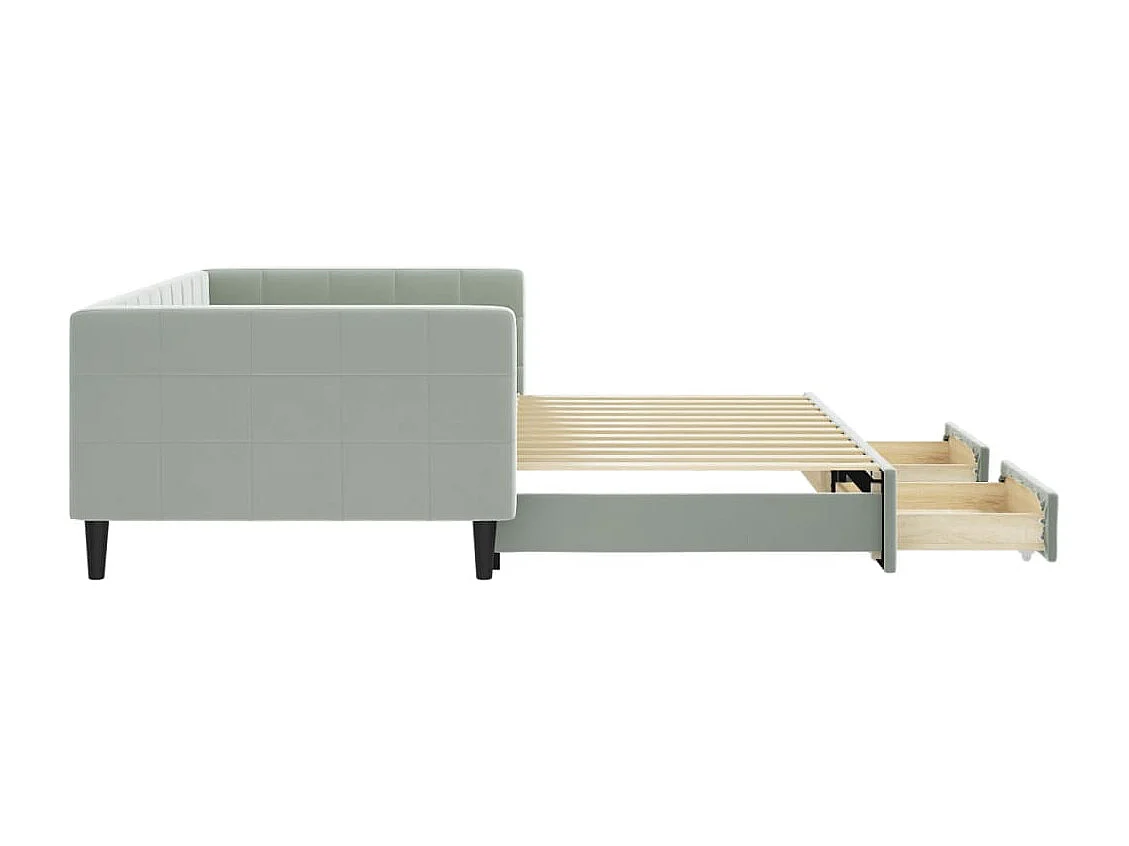 Tagesbett Ausziehbar mit Schubladen Hellgrau 100x200 cm Samt