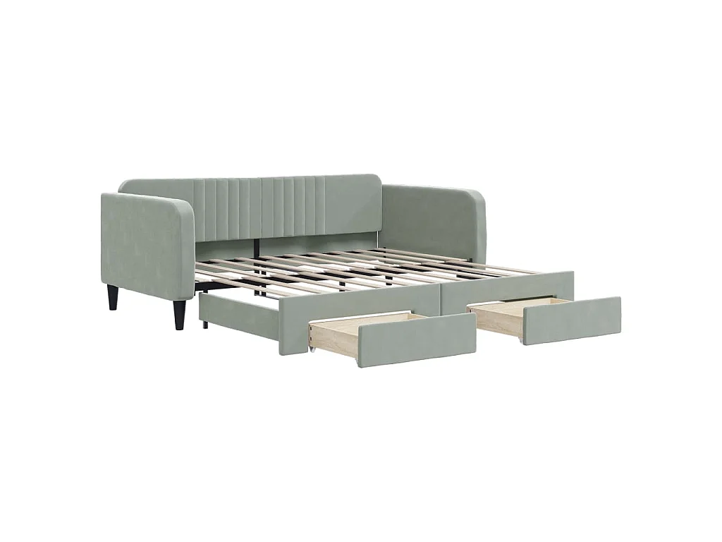 Sofá cama nido con cajones terciopelo gris claro 90x190 cm