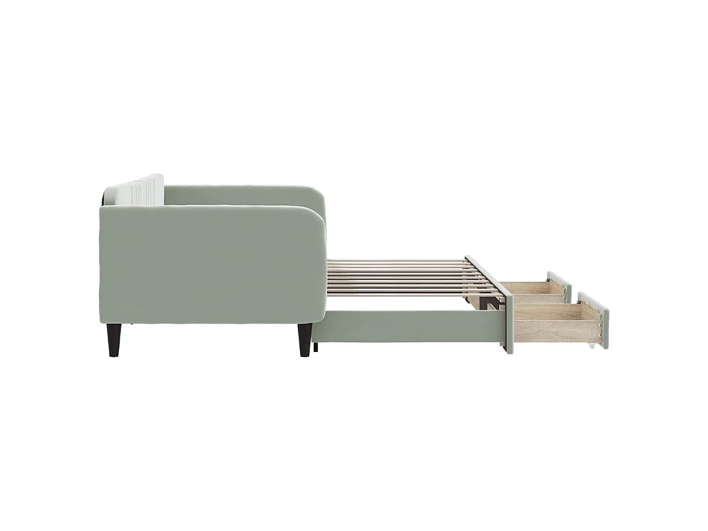 Sofá cama nido con cajones terciopelo gris claro 90x190 cm