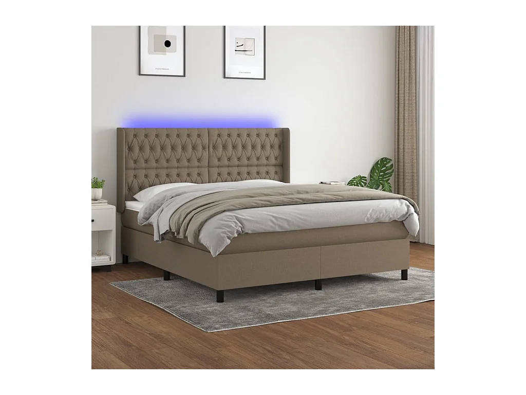 Sommier à lattes de lit matelas et LED Taupe 160x200 cm Tissu