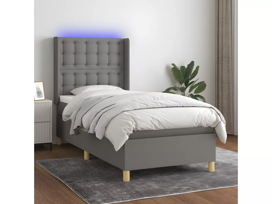 Kauf Unique Boxspringbett mit Matratze & LED Dunkelgrau 90x200 cm Stoff