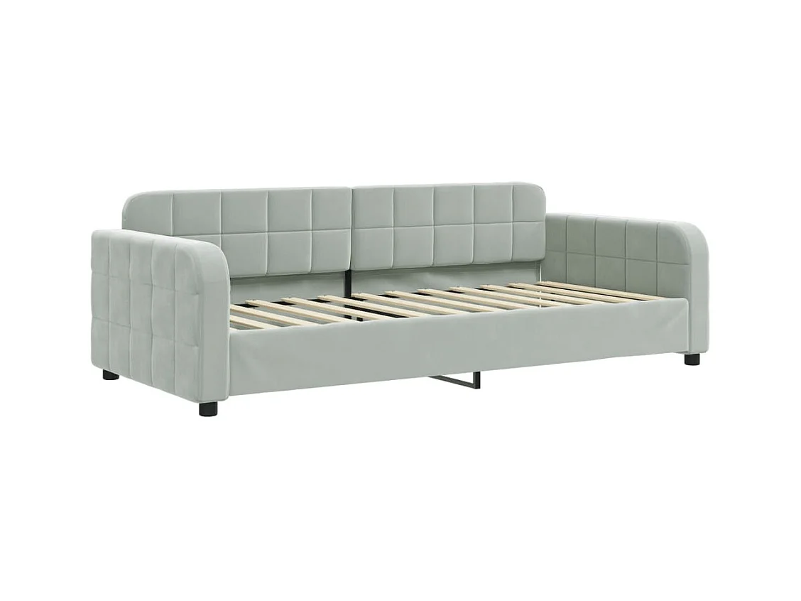 Lit de jour avec gigogne et matelas gris clair 90x200cm velours