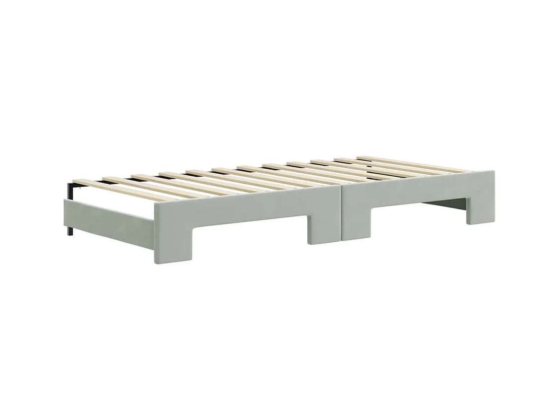 Lit de jour avec gigogne et matelas gris clair 90x200cm velours