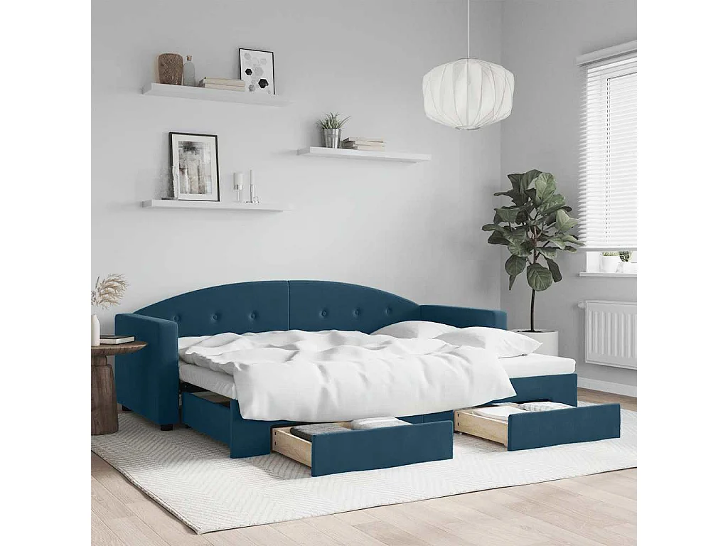 Divano Letto Estraibile con Cassetti Blu 80x200 cm Velluto
