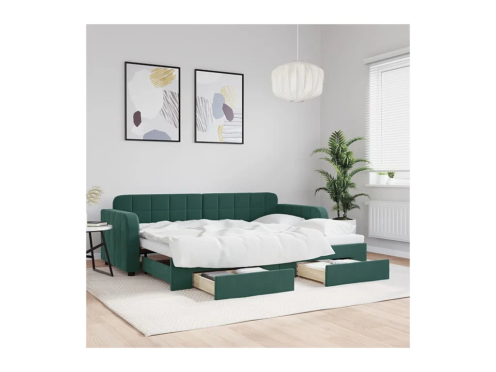 Divano Letto Estraibile Cassetti Verde Scuro 80x200cm Velluto
