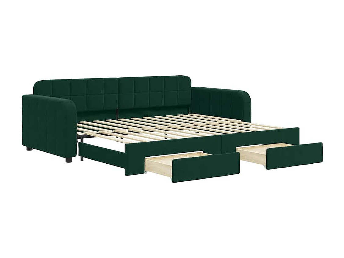 Tagesbett Ausziehbar mit Schubladen Dunkelgrün 90x200 cm Samt