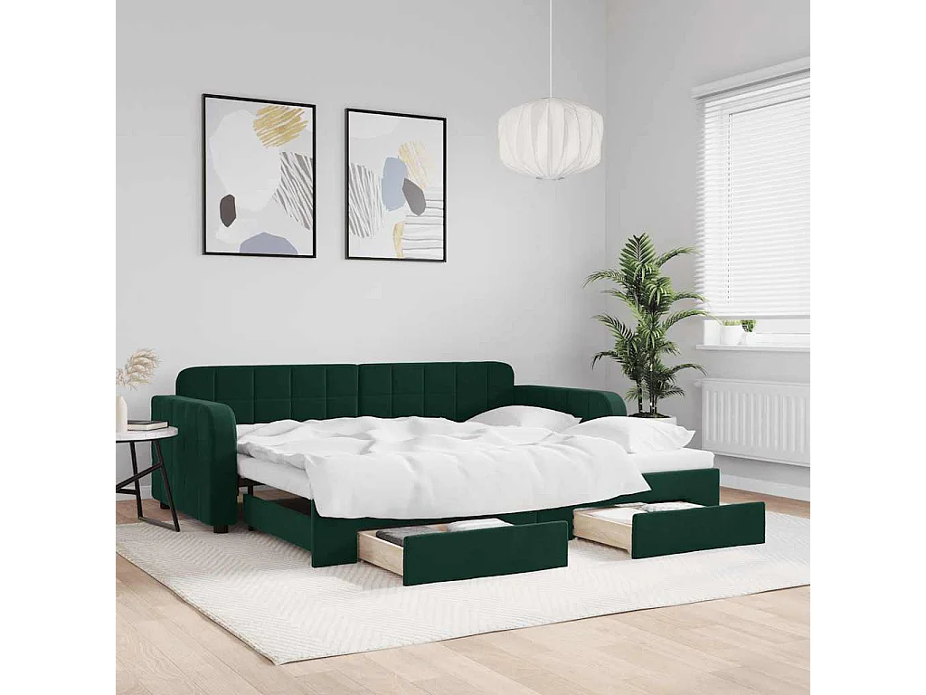 Tagesbett Ausziehbar mit Schubladen Dunkelgrün 90x200 cm Samt