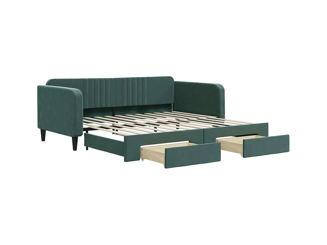 Divano Letto Estraibile Cassetti Verde Scuro 100x200cm Velluto