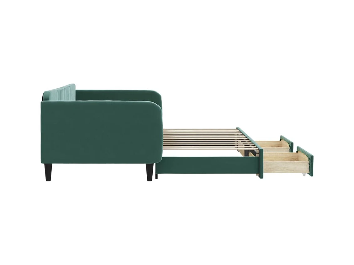 Divano Letto Estraibile Cassetti Verde Scuro 100x200cm Velluto