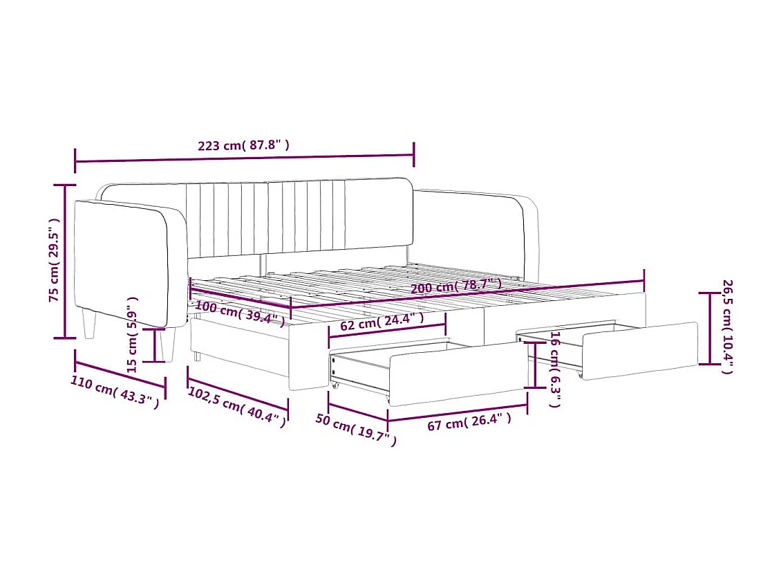 Tagesbett Ausziehbar mit Schubladen Dunkelgrün 100x200 cm Samt