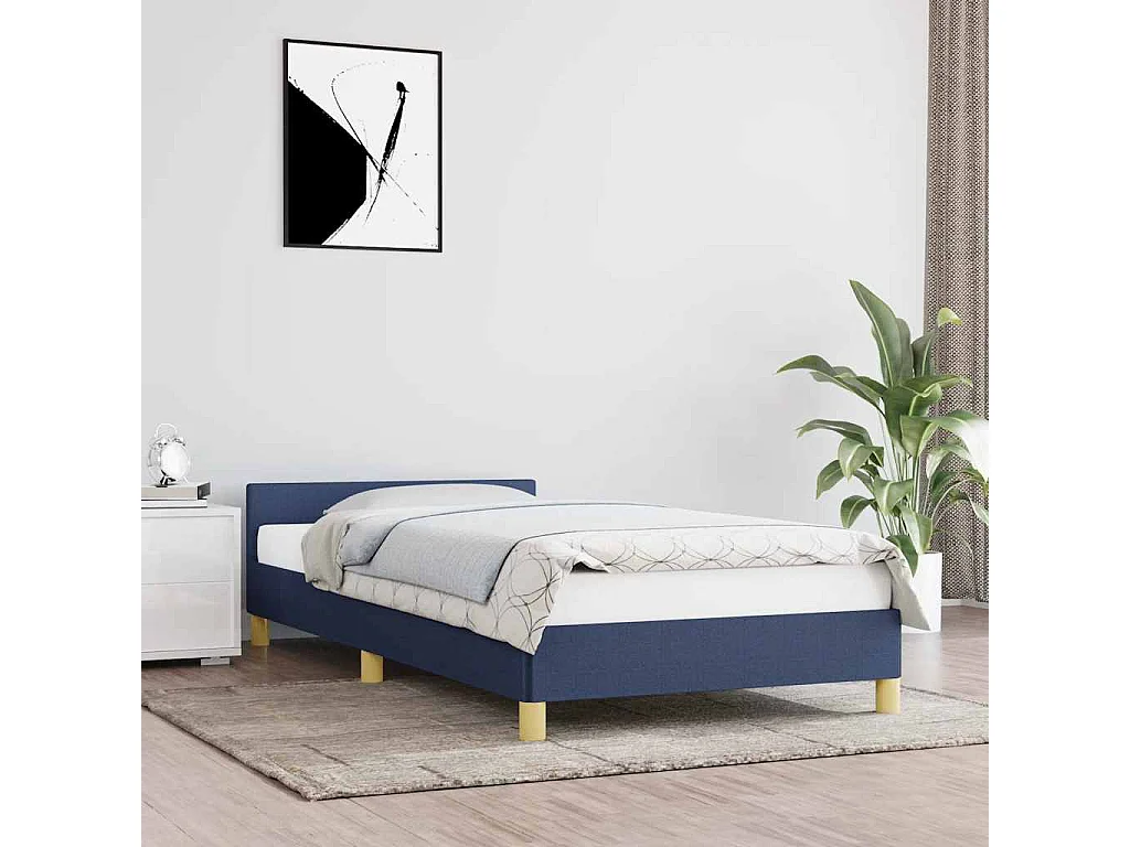 Estrutura cama c/ cabeceira sem colchão tecido 90x200 cm azul