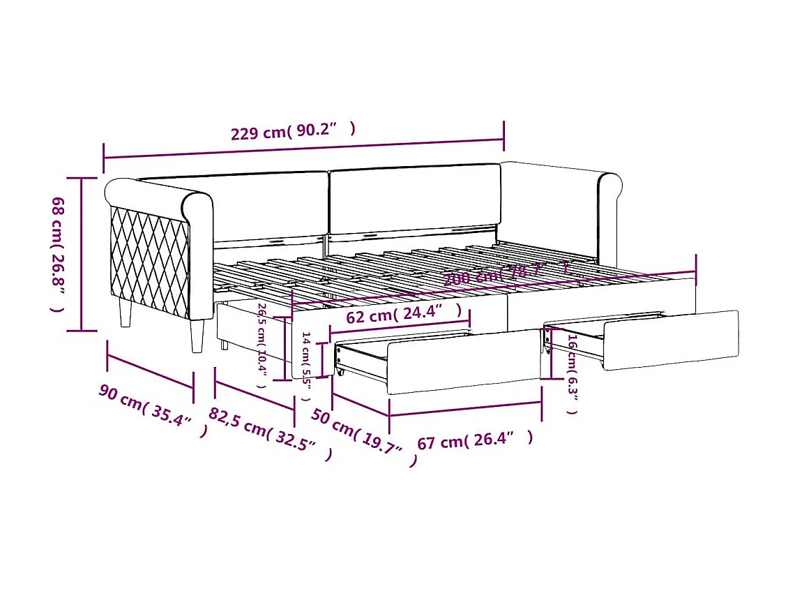 Divano Letto Estraibile con Cassetti Blu 80x200 cm in Velluto