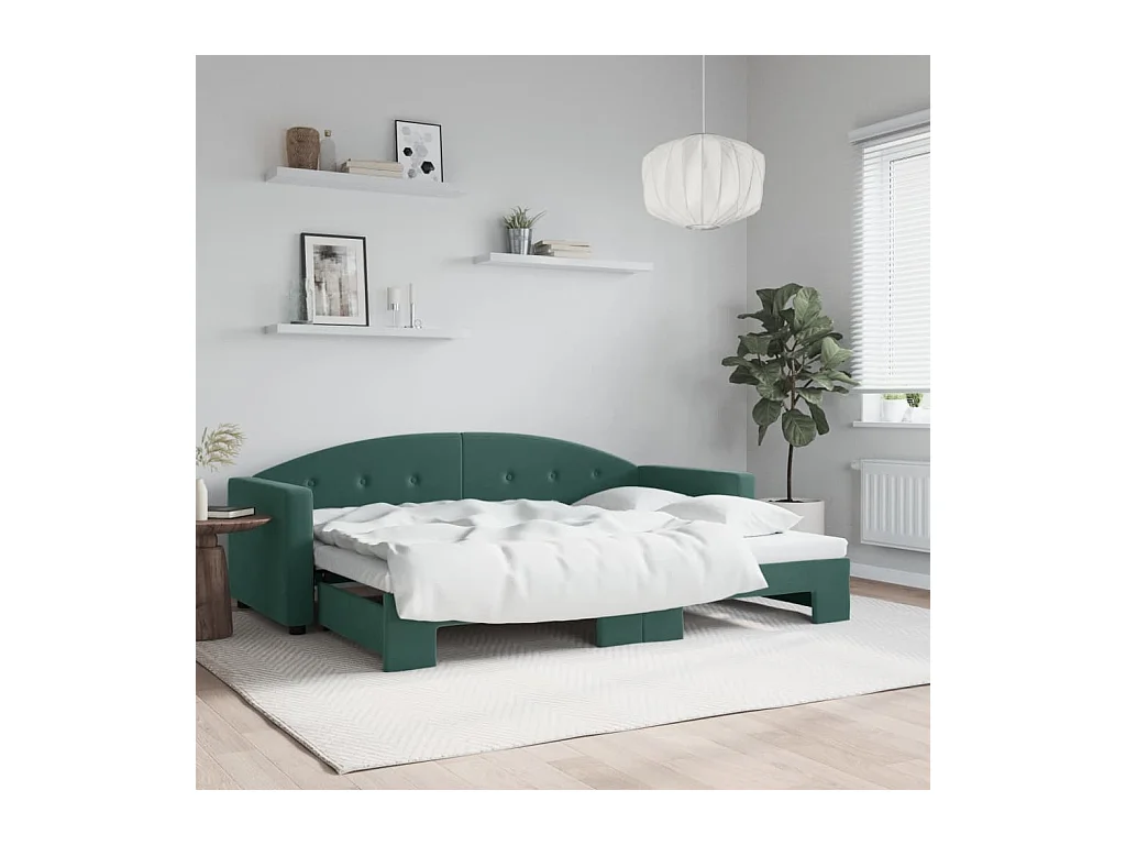 Divano Letto con Letto Estraibile Verde Scuro 80x200cm Velluto