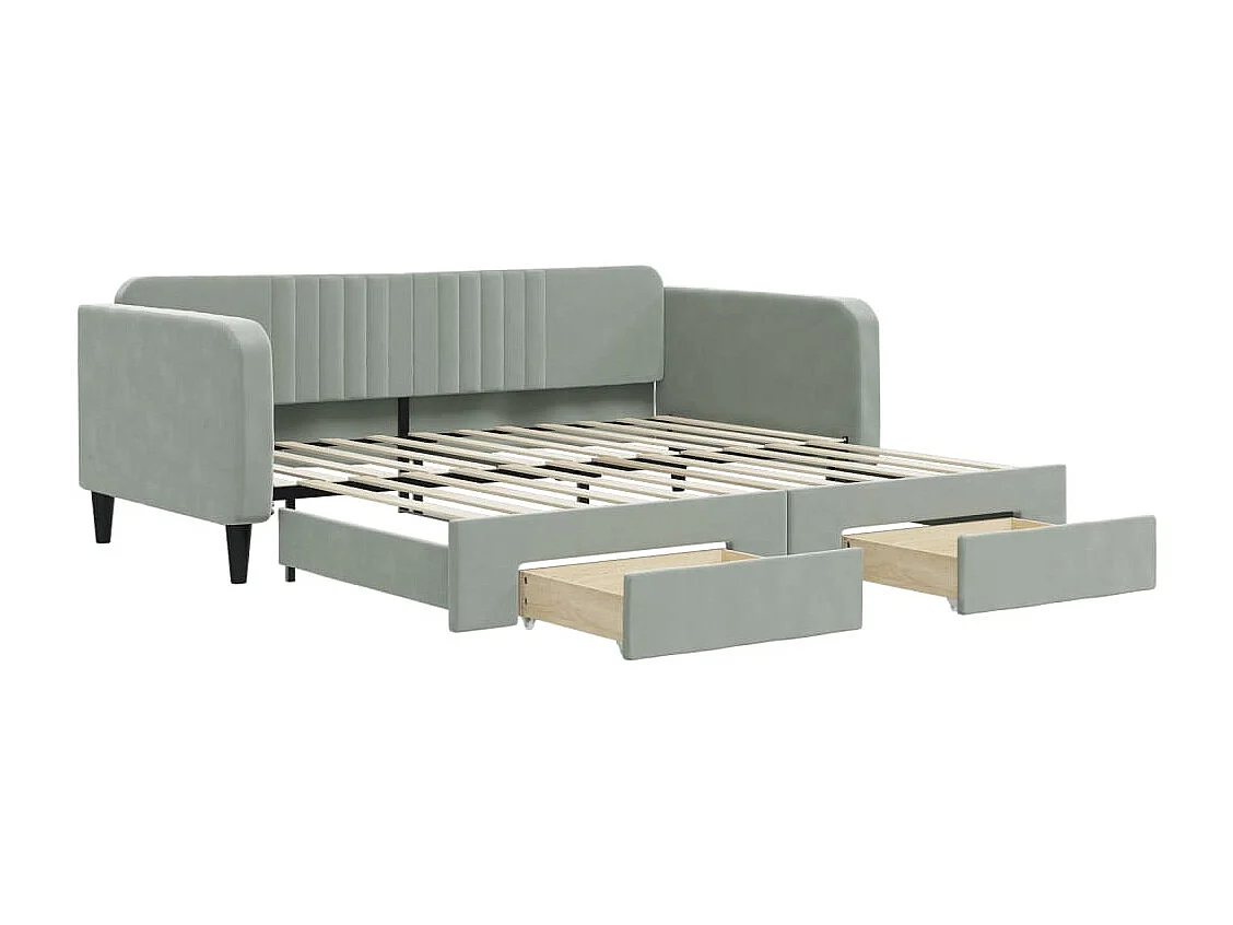 Tagesbett Ausziehbar mit Schubladen Hellgrau 100x200 cm Samt
