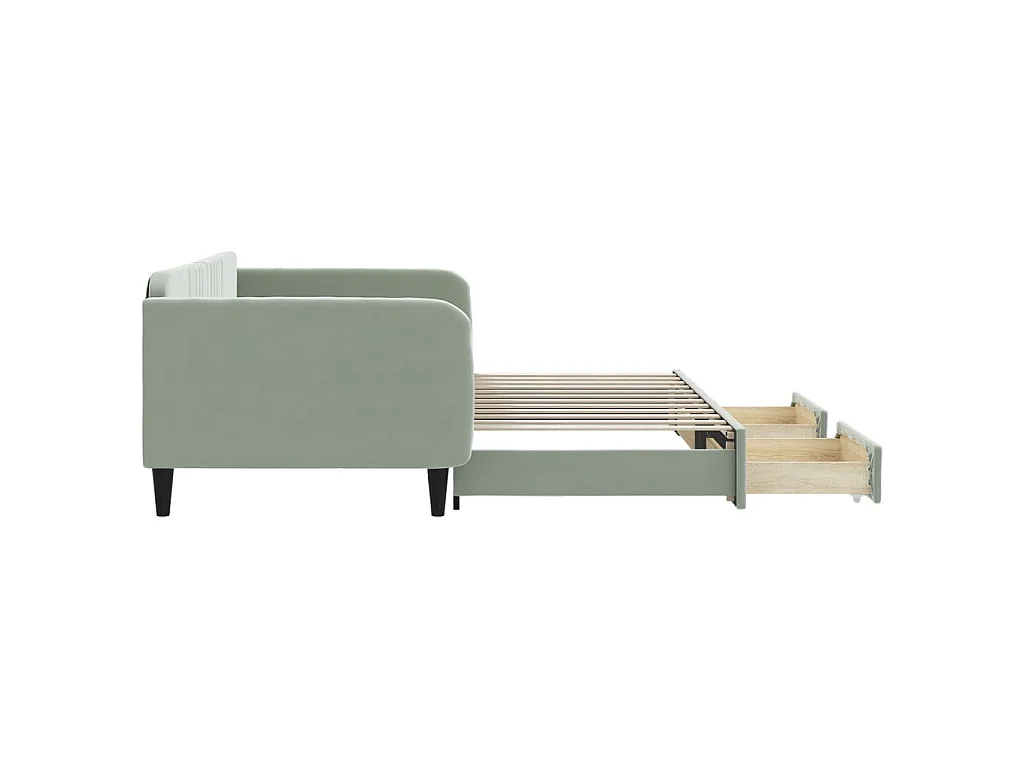 Slaapbank onderschuifbed en lades 100x200 cm fluweel lichtgrijs