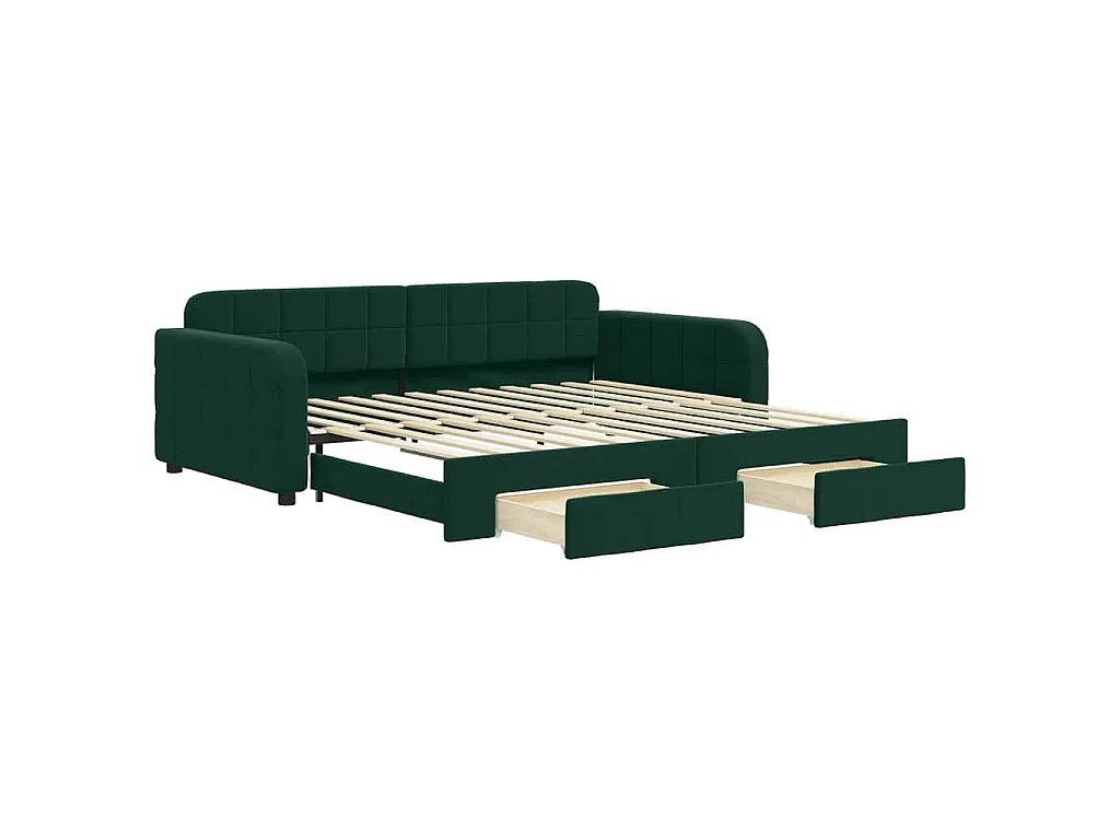 Divano Letto Estraibile Cassetti Verde Scuro 100x200cm Velluto