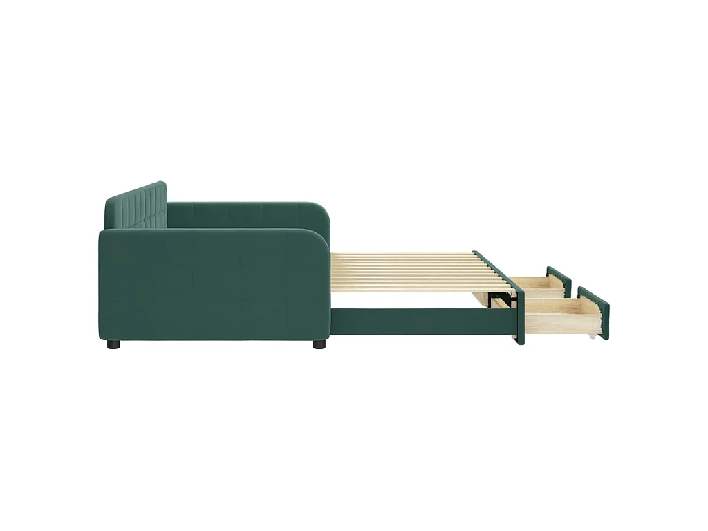 Divano Letto Estraibile Cassetti Verde Scuro 100x200cm Velluto