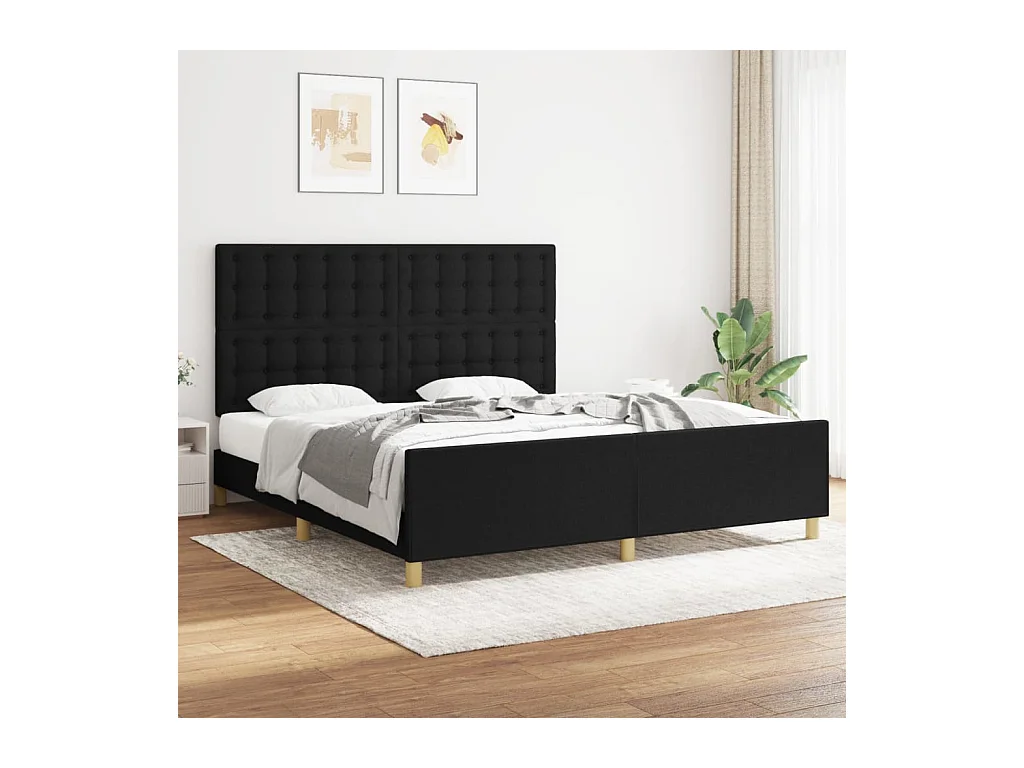 Cadre de lit sans matelas noir tissu
