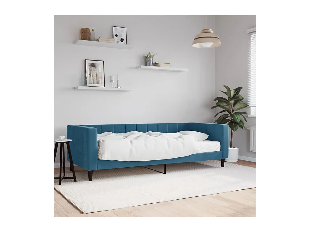 Lit de jour avec matelas bleu 90x200 cm velours